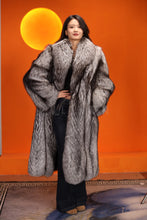 Load image into Gallery viewer, Full length natural Saga silver fox fur coat with shawl collar