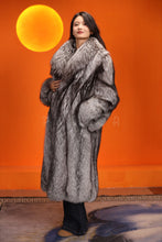Load image into Gallery viewer, Full length natural Saga silver fox fur coat with shawl collar