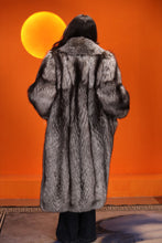 Load image into Gallery viewer, Full length natural Saga silver fox fur coat with shawl collar