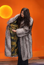Load image into Gallery viewer, Full length natural Saga silver fox fur coat with shawl collar