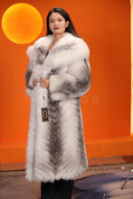 Load image into Gallery viewer, Full length Saga cross fox fur coat with shawl collar