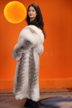 Load image into Gallery viewer, Full length Saga cross fox fur coat with shawl collar