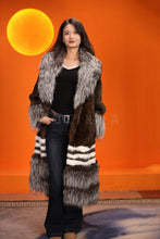 Load image into Gallery viewer, Full length natural mink fur coat with silver fox shawl collar