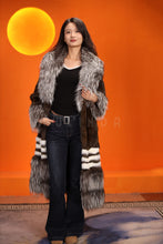 Load image into Gallery viewer, Full length natural mink fur coat with silver fox shawl collar