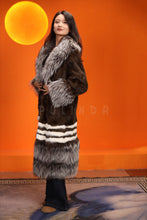 Load image into Gallery viewer, Full length natural mink fur coat with silver fox shawl collar