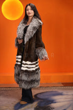 Load image into Gallery viewer, Full length natural mink fur coat with silver fox shawl collar