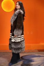 Load image into Gallery viewer, Full length natural mink fur coat with silver fox shawl collar