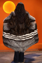 Load image into Gallery viewer, Full length natural mink fur coat with silver fox shawl collar
