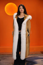 Load image into Gallery viewer, Penny lane in womens full length golden marten coat with fox fur trims