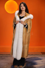 Load image into Gallery viewer, Penny lane in womens full length golden marten coat with fox fur trims
