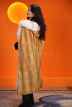 Load image into Gallery viewer, Penny lane in womens full length golden marten coat with fox fur trims