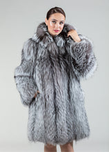 Load image into Gallery viewer, real silver fox fur coat hooded