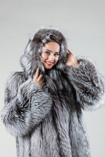 Load image into Gallery viewer, silver fox fur coat hood