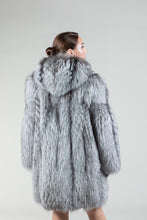 Load image into Gallery viewer, womens real silver fox fur coat back hood