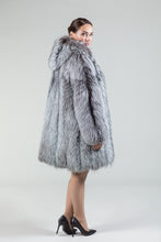 Load image into Gallery viewer, Real Silver Fox Fur Coat Hooded