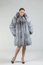 Load image into Gallery viewer, Real Silver Fox Fur Coat Hooded