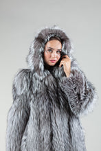 Load image into Gallery viewer, Real Silver Fox Fur Coat Hooded