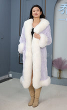 Load image into Gallery viewer, Penny lane in women's full length rex rabbit fur coat with fox trim