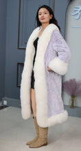 Load image into Gallery viewer, Penny lane in women's full length rex rabbit fur coat with fox trim