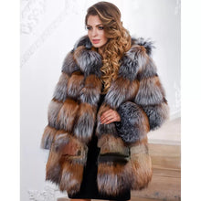 Load image into Gallery viewer, Women's natural silver fox fur hooded coat winter thickened warm fur coat