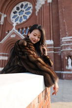 Load image into Gallery viewer, Full length natural Saga sable fur coat with shawl collar