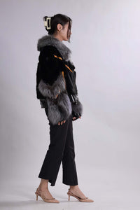 Black Mink Bomber Jacket with Sliver Fox Fur Collar