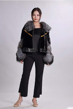 Load image into Gallery viewer, Black Mink Bomber Jacket with Sliver Fox Fur Collar
