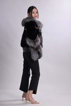 Load image into Gallery viewer, Black Mink Bomber Jacket with Sliver Fox Fur Collar
