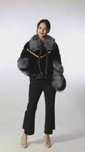Load and play video in Gallery viewer, Black Mink Bomber Jacket with Sliver Fox Fur Collar
