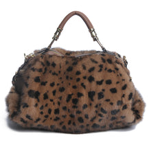 Load image into Gallery viewer, Ladies Mink Fur Handbag with Leopard Print