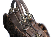 Load image into Gallery viewer, Ladies Mink Fur Handbag with Leopard Print