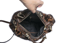 Load image into Gallery viewer, Ladies Mink Fur Handbag with Leopard Print