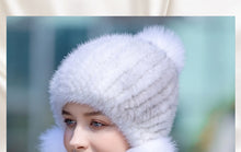 Load image into Gallery viewer, Ladies Mink Fur Hat with Fox Fur Pom Pom