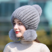 Load image into Gallery viewer, Ladies Mink Fur Hat with Fox Fur Pom Pom