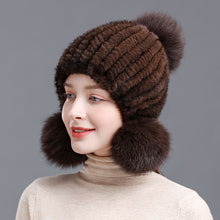 Load image into Gallery viewer, Ladies Mink Fur Hat with Fox Fur Pom Pom