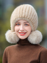 Load image into Gallery viewer, Ladies Mink Fur Hat with Fox Fur Pom Pom