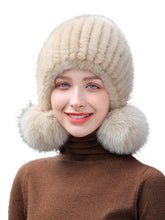 Load image into Gallery viewer, Ladies Mink Fur Hat with Fox Fur Pom Pom