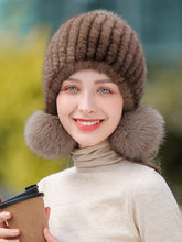 Load image into Gallery viewer, Ladies Mink Fur Hat with Fox Fur Pom Pom-5
