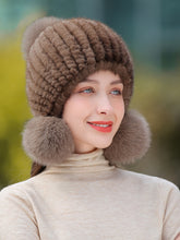 Load image into Gallery viewer, Ladies Mink Fur Hat with Fox Fur Pom Pom