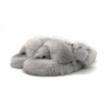 Load image into Gallery viewer, Mink Flat Sandals Outdoor Fur Slides