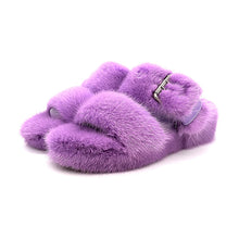 Load image into Gallery viewer, Mink Sandals Fur Flat Slides