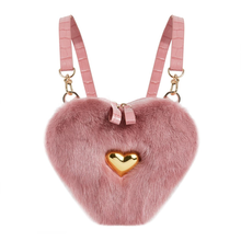 Load image into Gallery viewer, Pink Real Mink Fur Heart Bag Purse