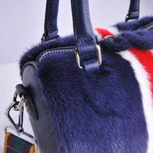 Load image into Gallery viewer, Women's Blue Mink Fur Handbag with Red and White Stripes
