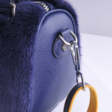 Load image into Gallery viewer, Women's Blue Mink Fur Handbag with Red and White Stripes