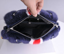 Load image into Gallery viewer, Women's Blue Mink Fur Handbag with Red and White Stripes