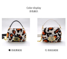 Load image into Gallery viewer, Women's Mink Fur Shoulder Bag with Leopard Print
