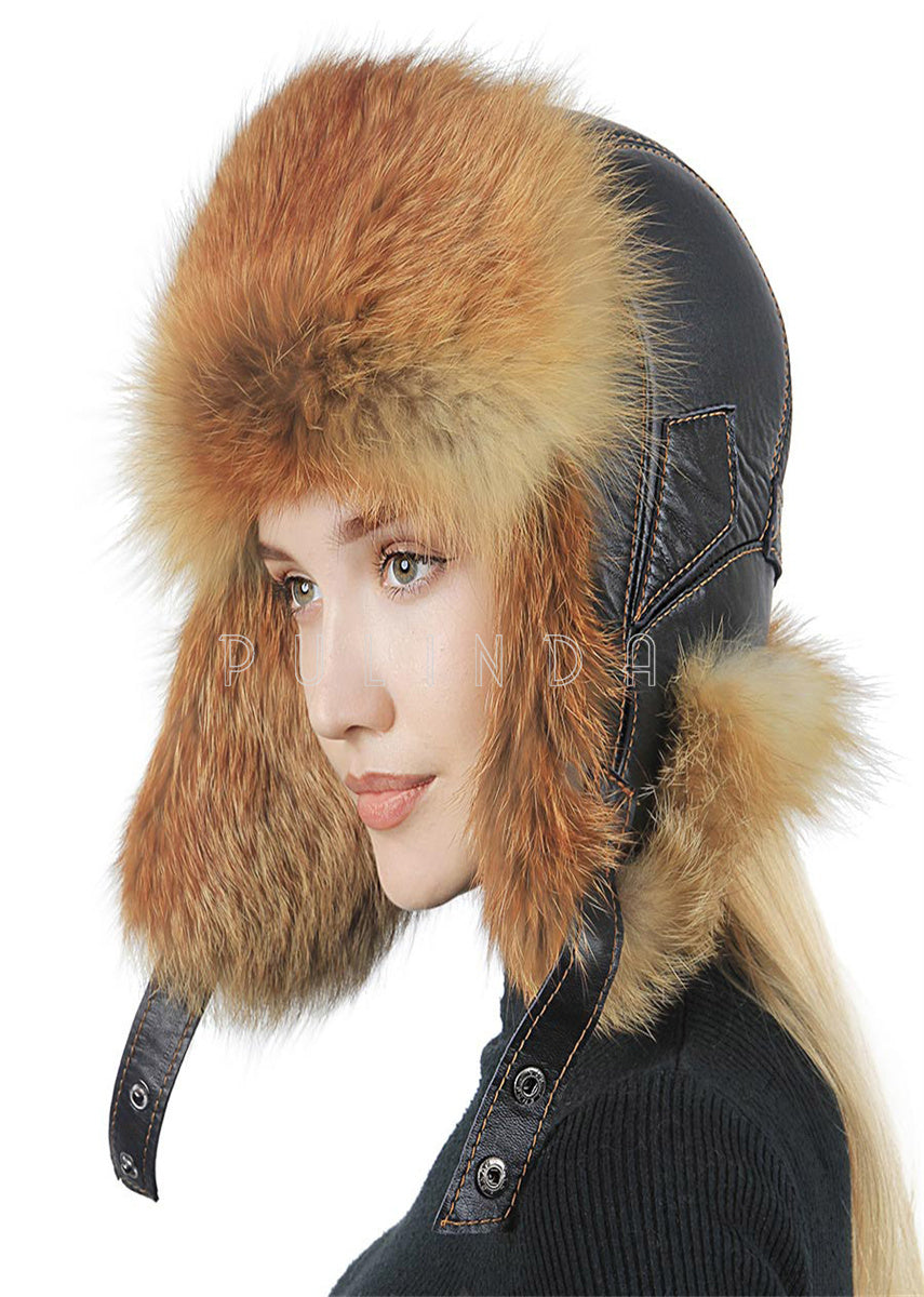 New Style Natural Fox Fur Russian Hat Ushanka Women Winter Warm Fluffy Popular Style Female Fashion Red and Black fox Fur Hat