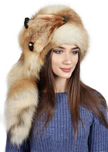 Load image into Gallery viewer, Fox Fur Hats with Tail Women&#39;s Russian Best Ushanka Hat Aviator Trapper Snow Skiing Hat Caps Earflap Winter fox Pom Hat
