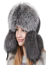 Load image into Gallery viewer, Winter Bomber Trapper fox Hat Hats Plush Earflap Russian Women&#39;s Trapper Aviator Pilot Hat Best Ushanka Hats with fox Tail
