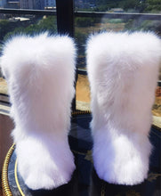 Load image into Gallery viewer, Fox Fur Flat High-top Snow Boots Black White Leapord pink Blue Brown fox Fur Boots Women Natural Fur Boot Winter
